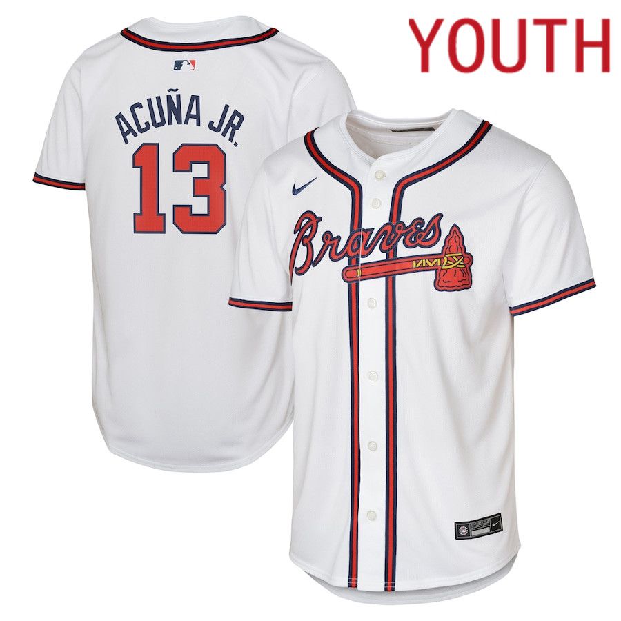 Youth Atlanta Braves 13 Ronald Acuna Jr. Nike White Home Limited Player MLB Jersey
